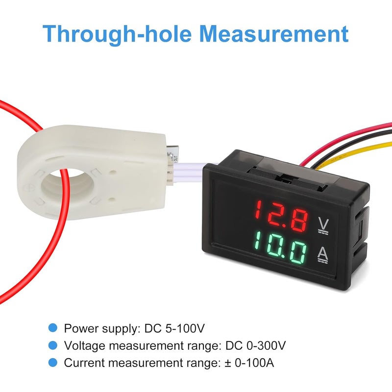 Linkstyle DC 5V-100V & 100A Digital Amp Voltage Meter, Dual Display Current Voltage Meter Gauge with Hall Effect Sensor Transformer - Image 3